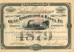 Gulf, Colorado and Sante Fe Railway Co. - Stock Certificate